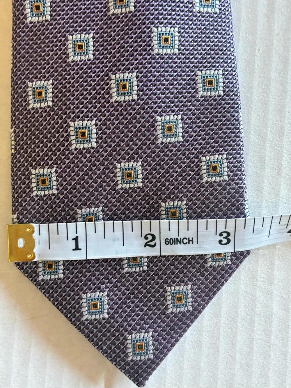 Nordstrom Men's Shop 100% Silk Purple Neck Tie purple  quatrefoil jacquard